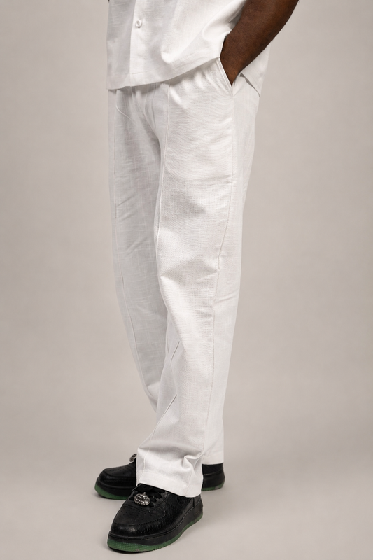 Relaxed fit wide-leg linen trousers in off white — Beyond Basic