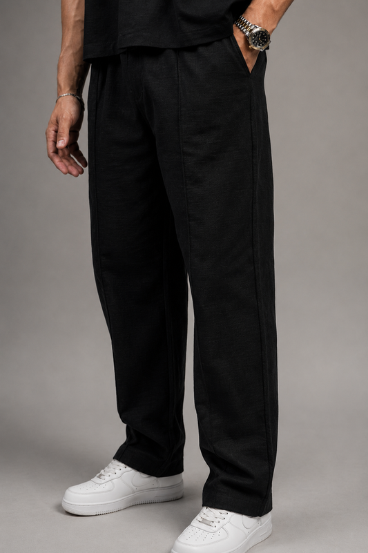 Relaxed fit wide-leg linen trousers in black — Beyond Basic
