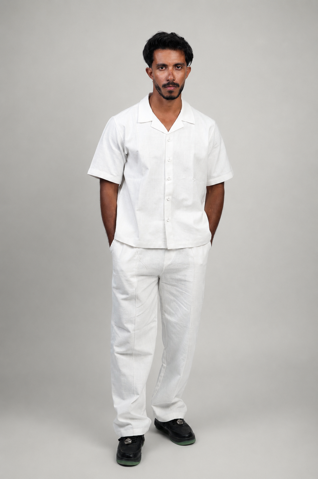 Relaxed fit wide-leg linen trousers in off white — Beyond Basic
