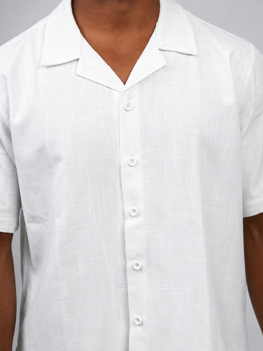 Premium linen camp collar shirt in off white — Beyond Basic