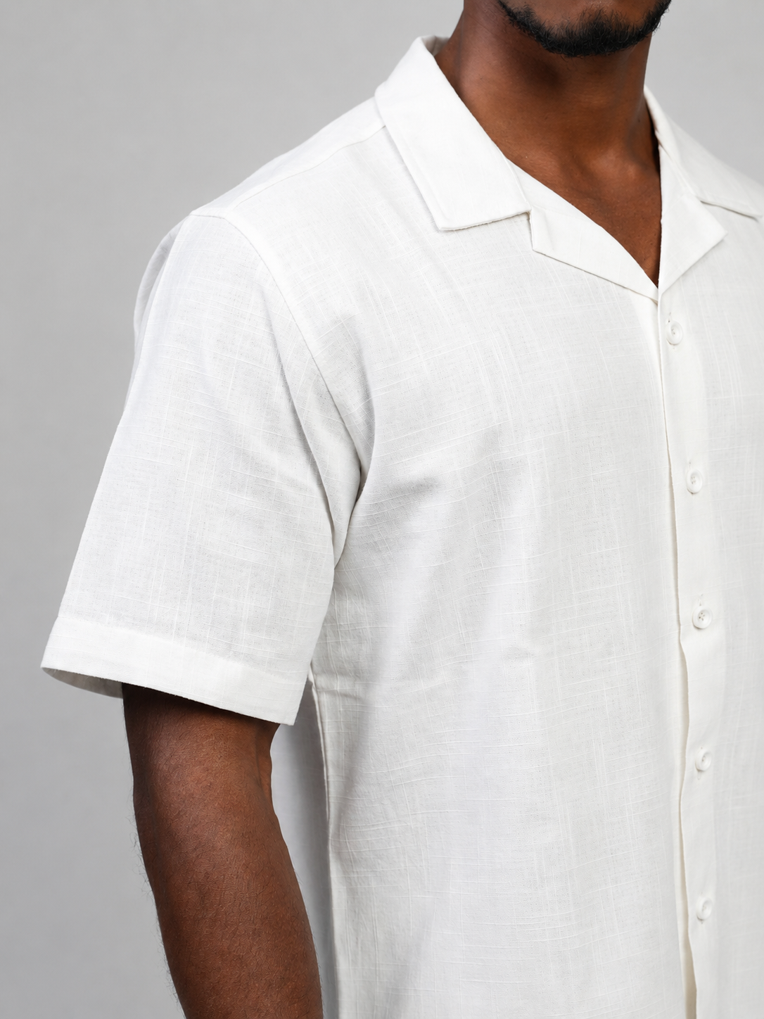 Premium linen camp collar shirt in off white — Beyond Basic