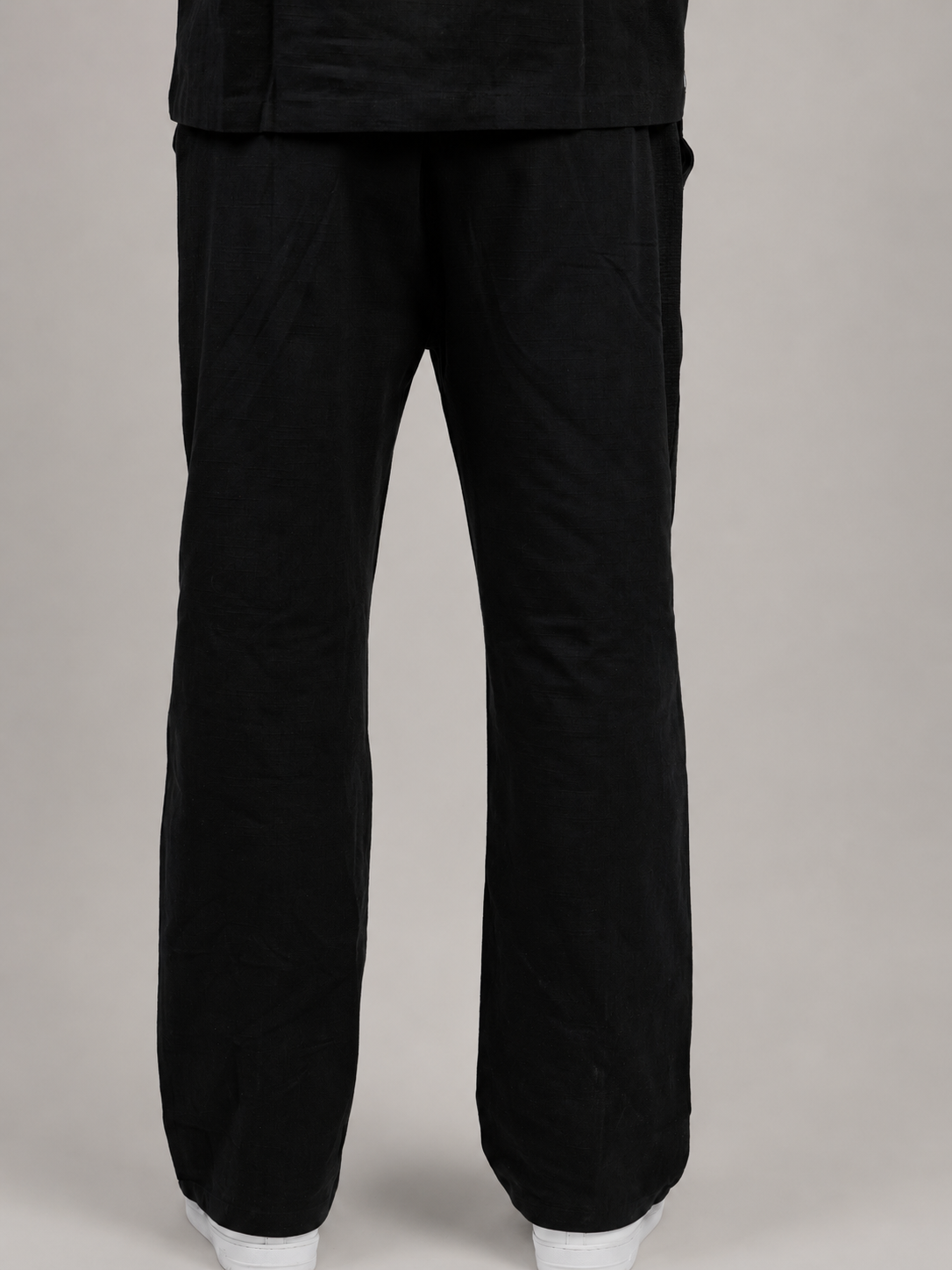 Relaxed fit wide-leg linen trousers in black — Beyond Basic