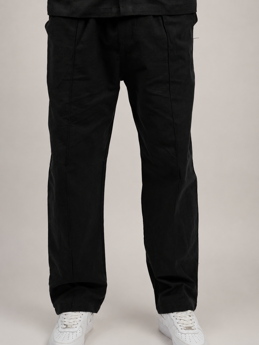 Relaxed fit wide-leg linen trousers in black — Beyond Basic