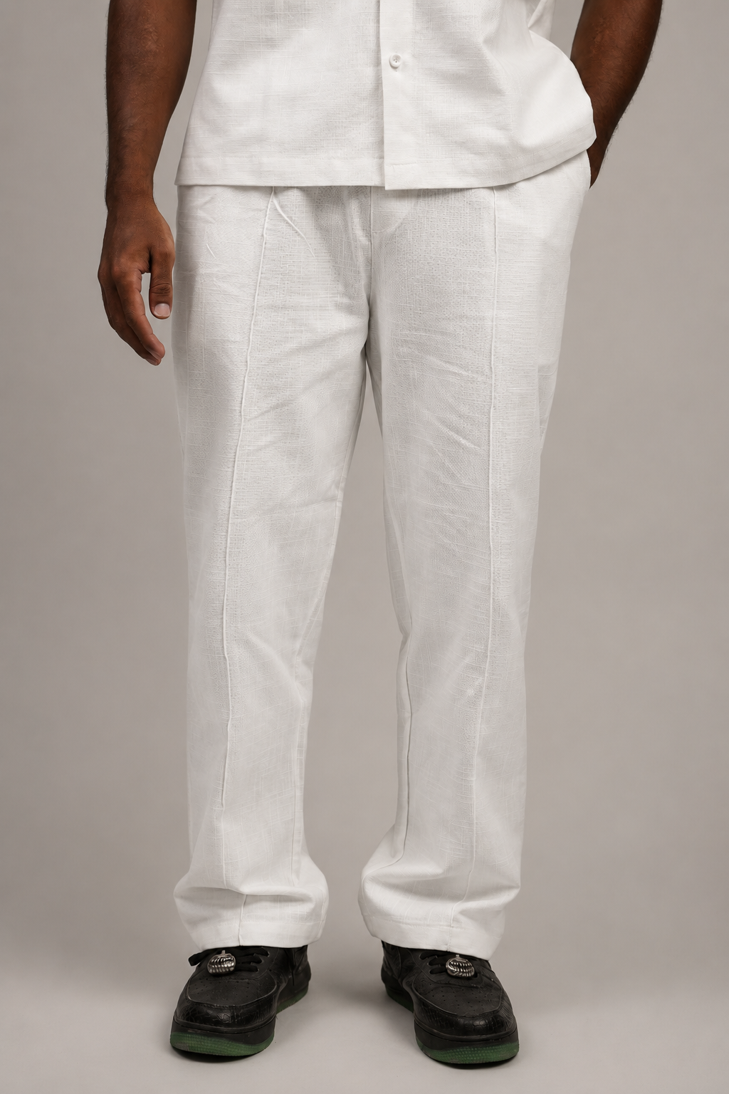 Relaxed fit wide-leg linen trousers in off white — Beyond Basic
