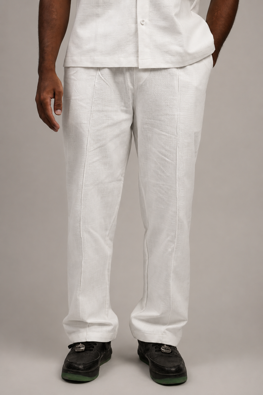 Relaxed fit wide-leg linen trousers in off white — Beyond Basic