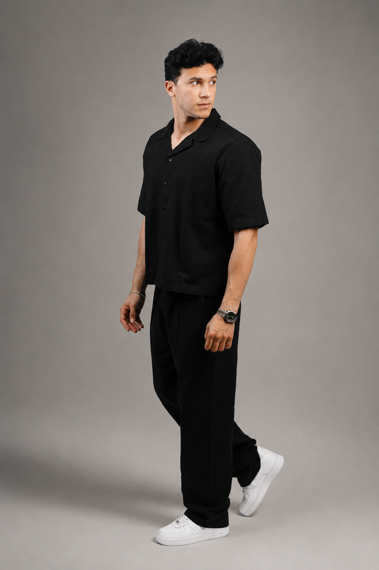 Premium linen matching set in black — Beyond Basic