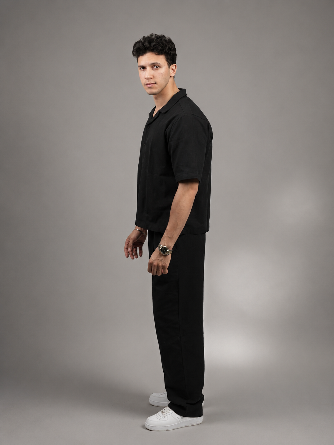 Premium linen matching set in black — Beyond Basic