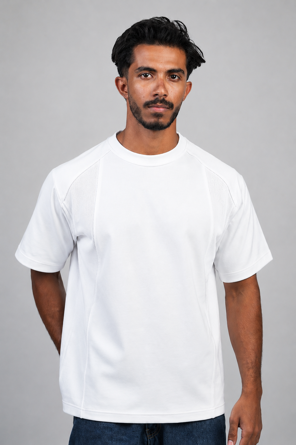 Signature oversized tee in white — part of the Beyond Basic signature bundle