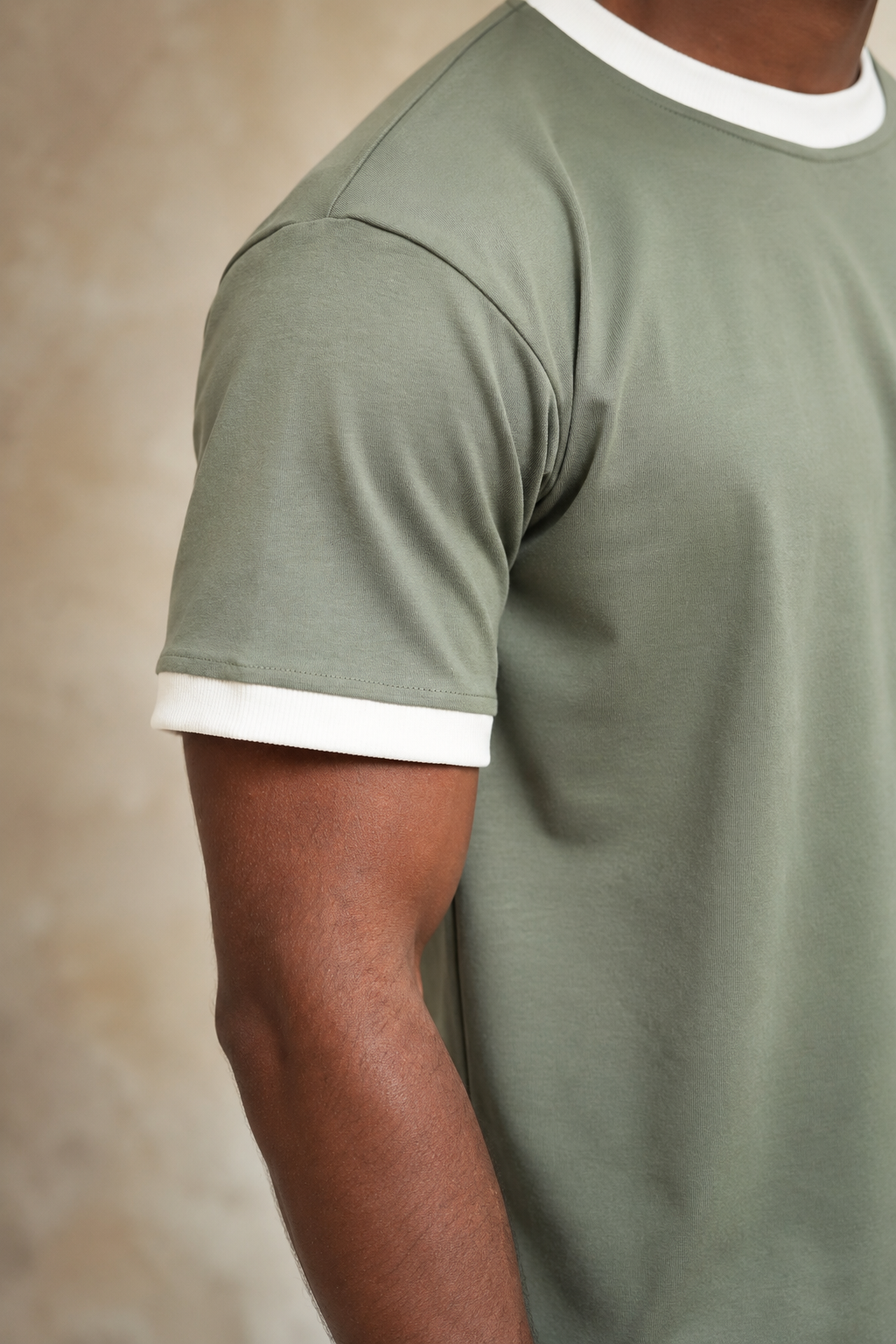 Sage green ringer t-shirt with contrast white trims — Beyond Basic