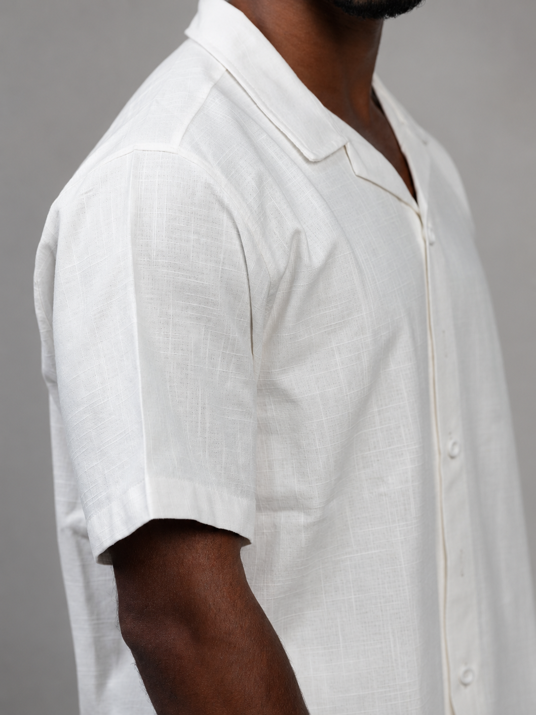 Premium linen camp collar shirt in off white — Beyond Basic