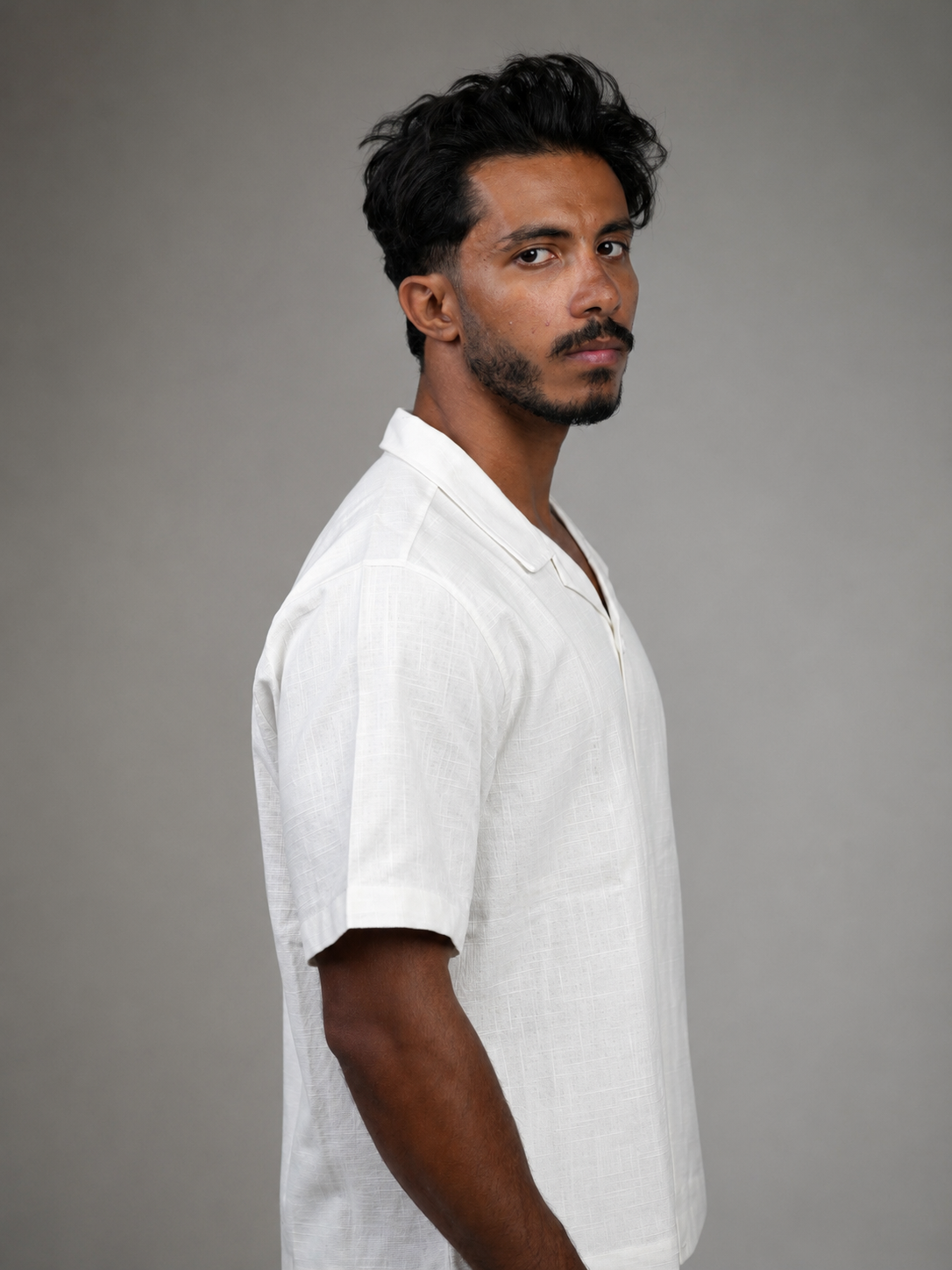 Premium linen camp collar shirt in off white — Beyond Basic