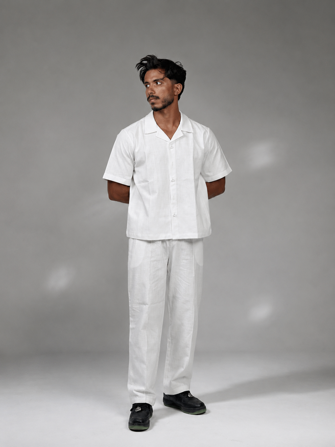 Premium linen camp collar shirt in off white — Beyond Basic